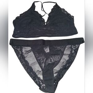 Clothes: Womens Black Mesh Matching Lingerie Set (Large)